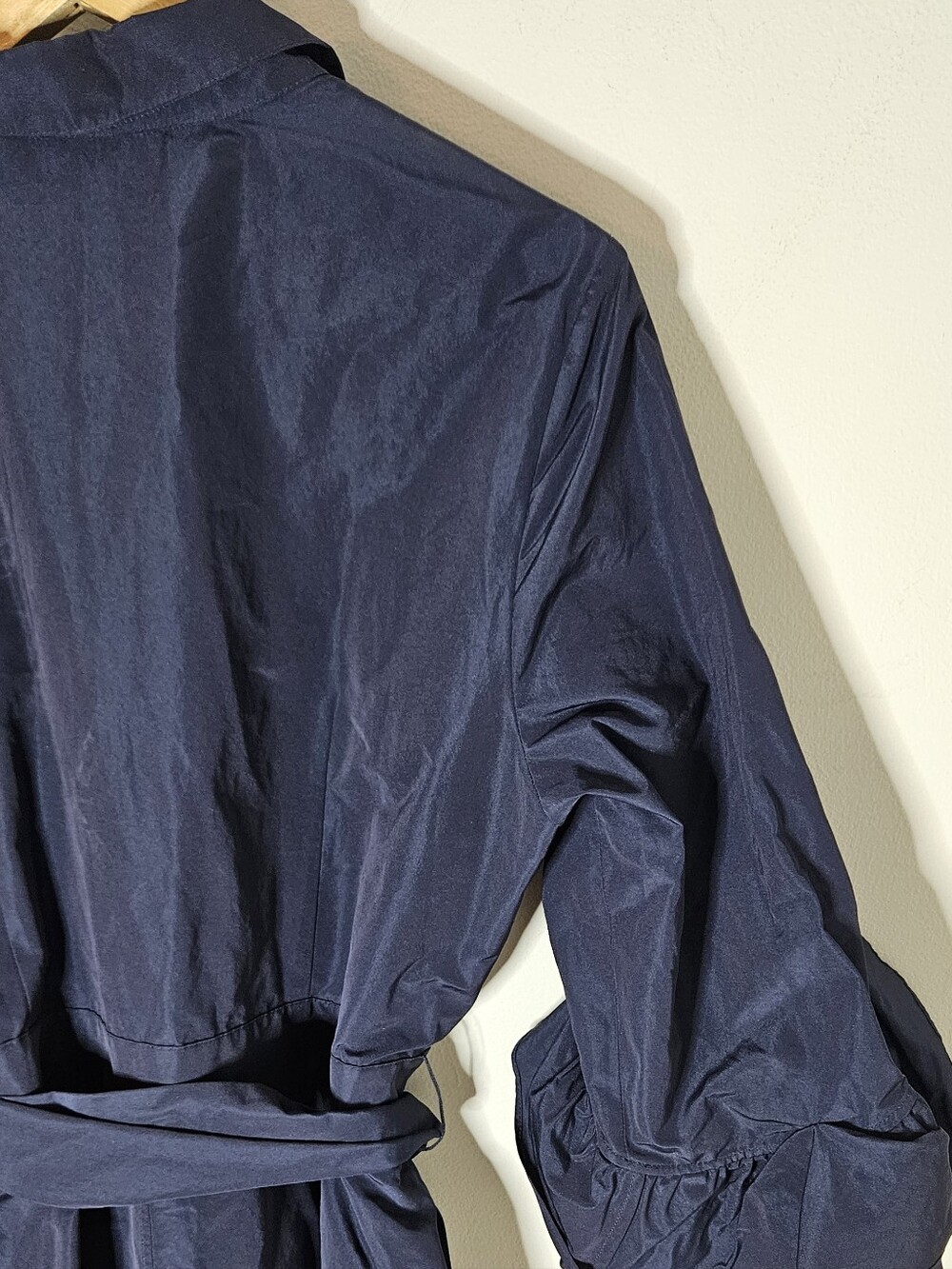 Lafayette 148 New York Hughes Midi Shirtdress Dress Navy Blue Ruffle Cuffs L - Picture 4 of 10